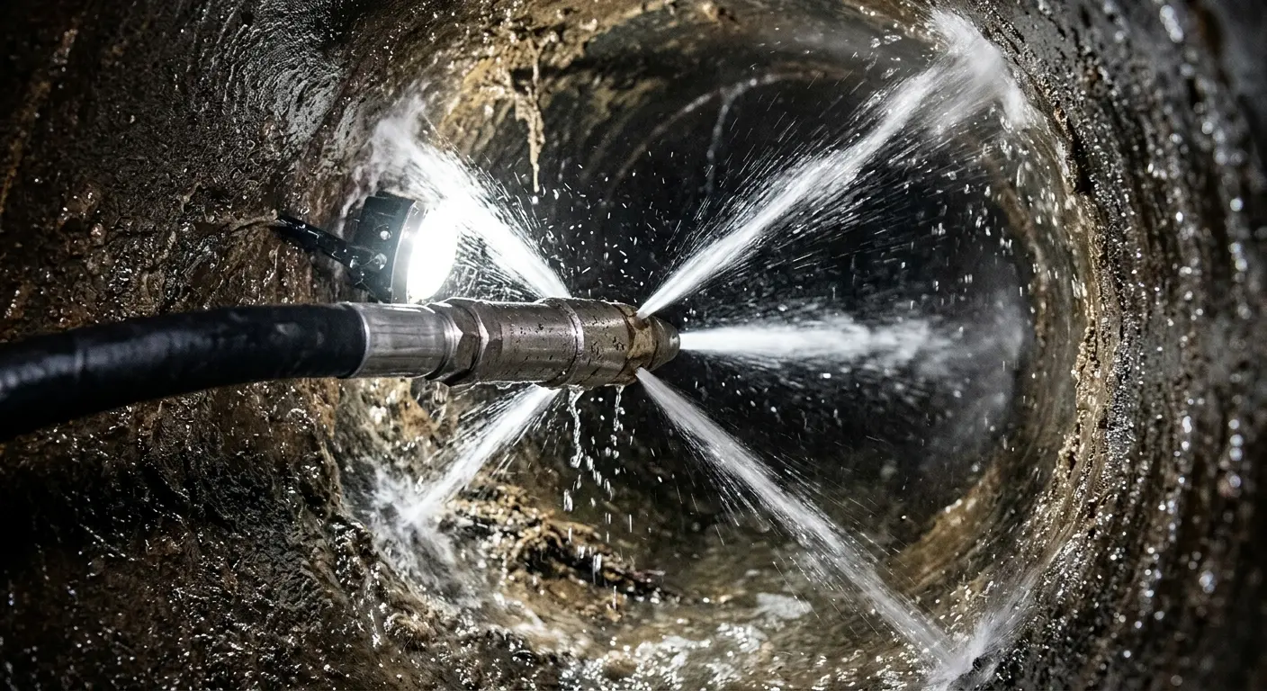 High-pressure hydro jetting nozzle cleaning sewer pipe for Storm Drain Cleaning in Evans